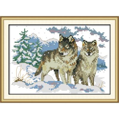 Varg djur korsstygn kit 14ct 11ct count print canvas nål broderi set gör det själv manuellt handarbete heminredning målning: Röd / 14ct otryckta