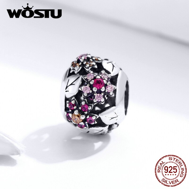 WOSTU 925 sterlina d'argento Amore Branelli di Fascino Pendenti E Ciondoli Argento 925 originale Monili Che Fanno per il Braccialetto Regalo di Anniversario di Matrimonio: sakura blooms