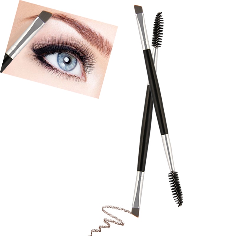 Baratos Pincéis De Maquiagem Duo Escova Sobrancelha Maquiagem Sobrancelha Plana Angular Escovas Punho de Madeira Dupla Face Atacado maquillage pinceaux