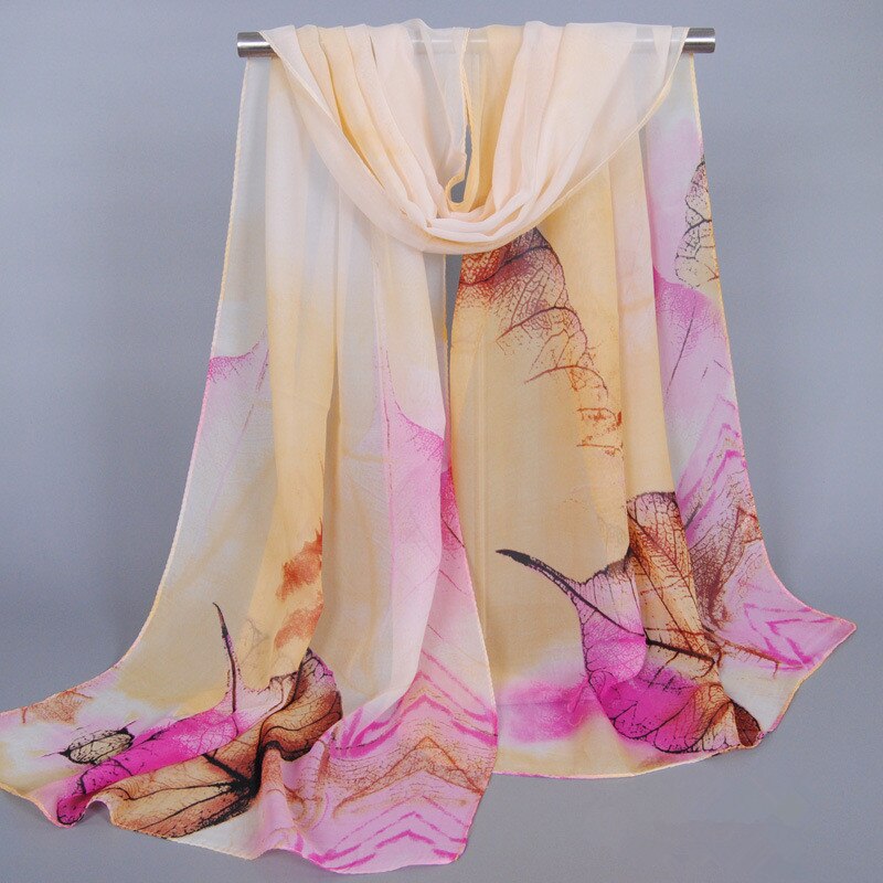 Impressão de folhas florais chiffon cachecol de seda feminino moda de marca chales casuais finos de praia verão efoulard capa hijab