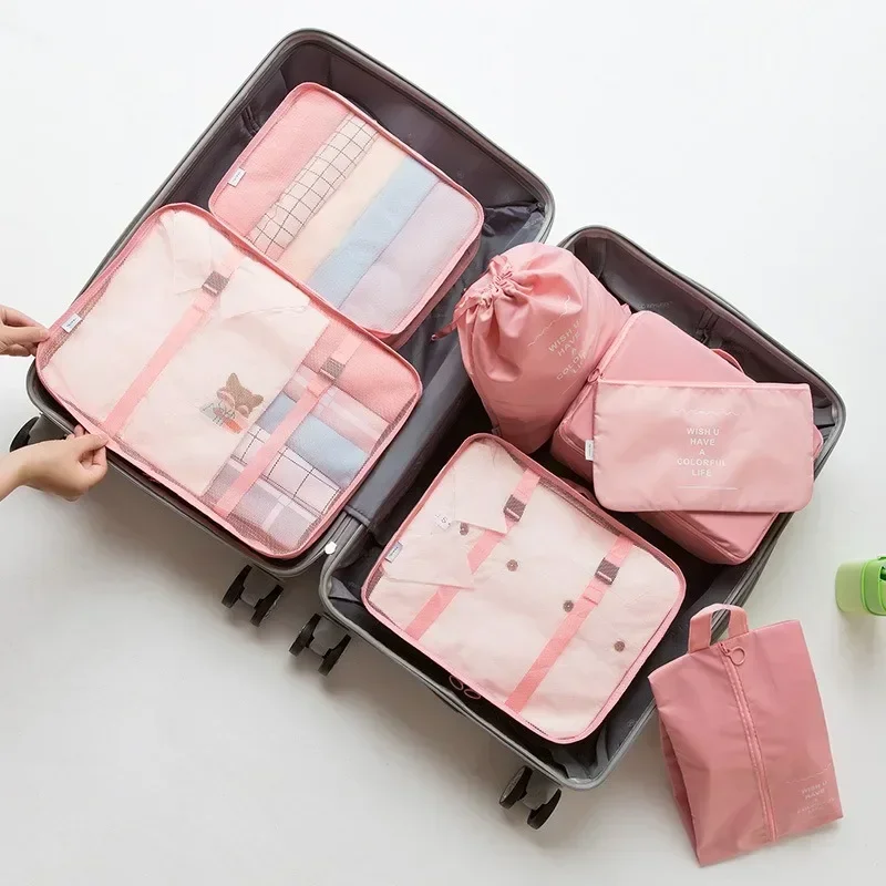 Ensemble de 7 pièces de sacs de voyage, organisateur de vêtements, bagages, organisateur de voyage, couverture, chaussures, sac, valise, pochette, Cubes d'emballage: YELLOW