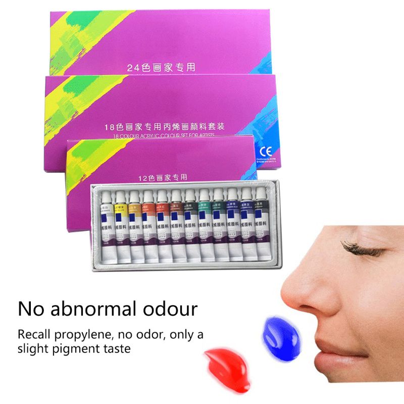 24 Colors 12ML Tube Acrylic Paint set Art Painting Drawing Tools For Kids DIY Water-resistant