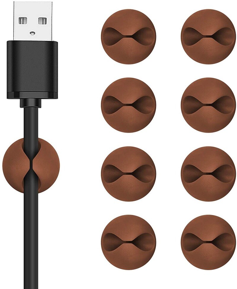 8pcs Cord Organizer Cable Management Clips Self Adhesive Wire Holder System Multipurpose Clips for Computer Electrical Charging: 8 pcs Coffee