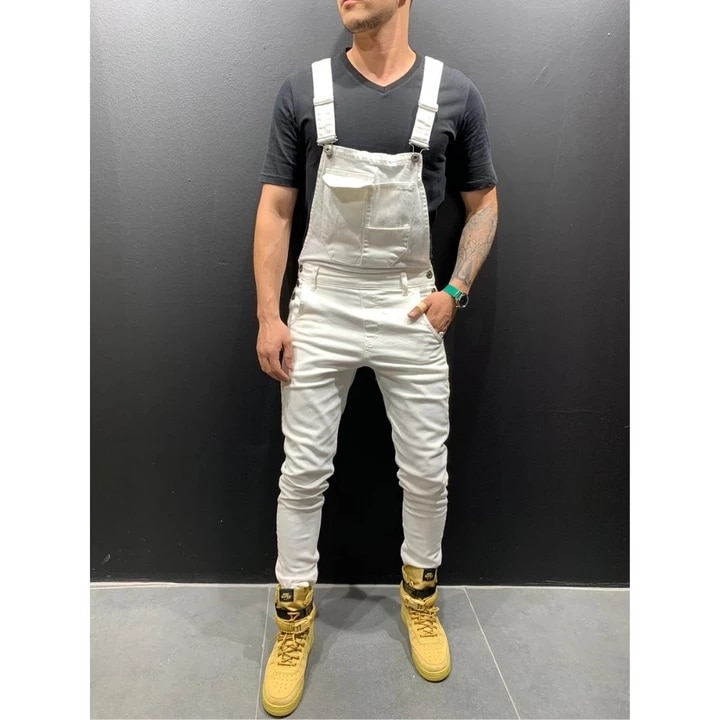 Stil herre ripped jeans jumpsuits hi street distressed denim hagesmæk overalls til mænd selebukser