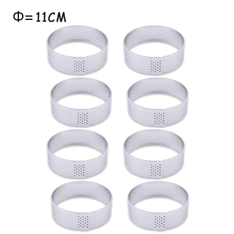 Tart Ring Stainless Steel Tartlet Mold Circle Cutter Pie Ring Heat-Resistant Perforated Cake Mousse Molds Tart Pastry: 11cm 8pcs