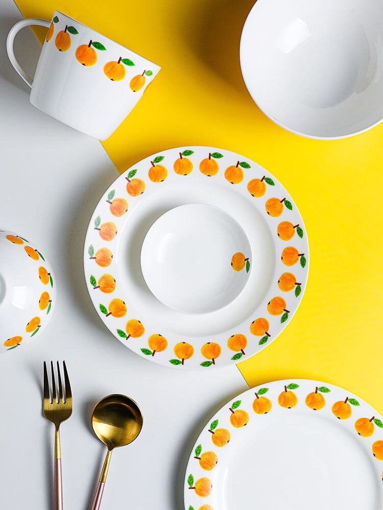 Cuenco de de frutas de hueso de estilo nórdico, tazón de cerámica de naranja y limón, plato de tazón de sopa para el hogar, comedor en pastel para el desayuno, Plato de frutas