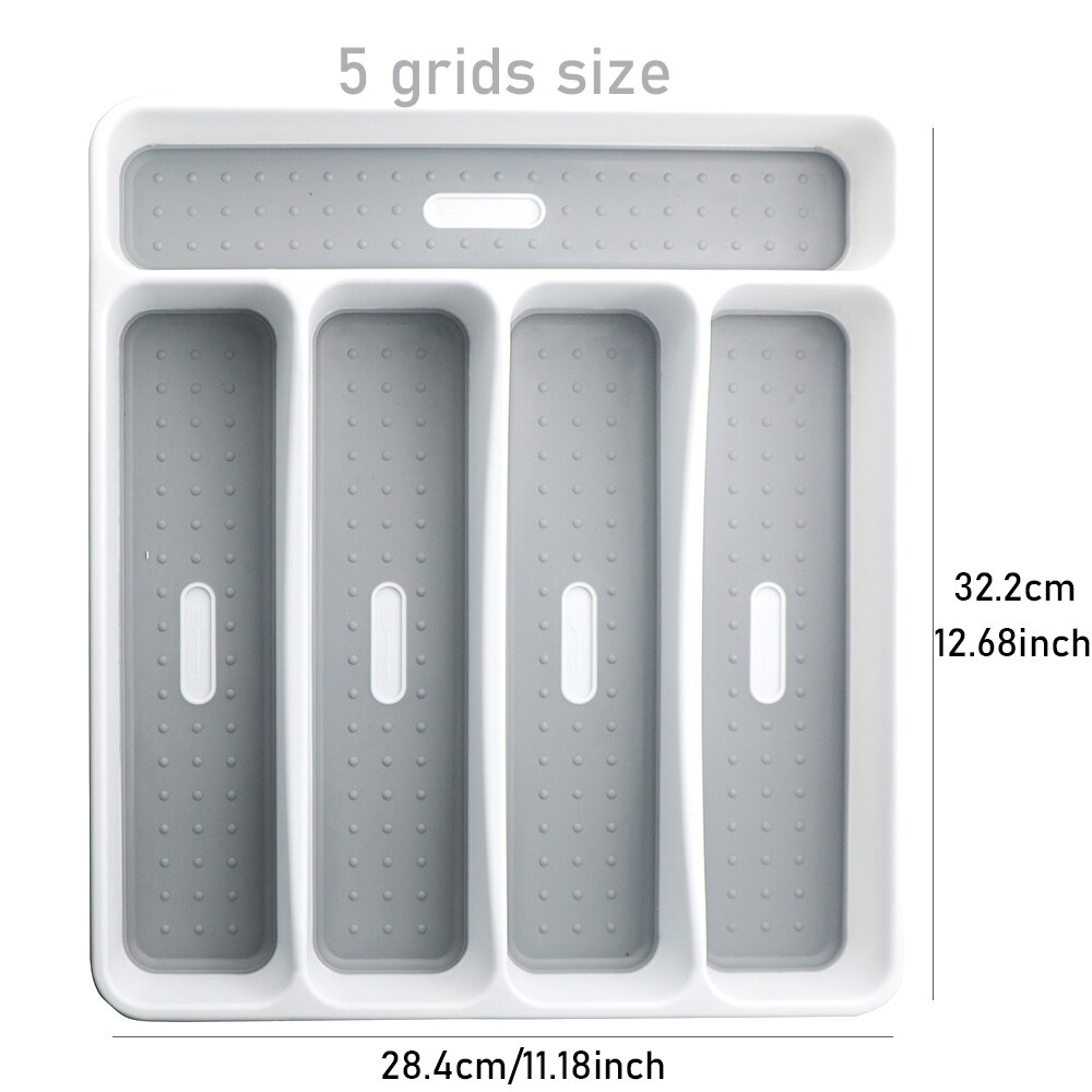 Bandeja de cubiertos de separación, cajón organizador de cubiertos, cuchillo, cuchara, tenedor, vajilla, caja de almacenamiento de plástico, accesorios de cocina: 5 grids