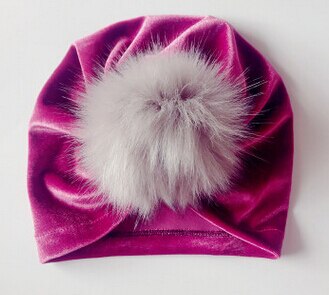 Neugeborenen Beanies Kleinkind Kinder Baby Junge Mädchen Turban Samt Beanie Hut Haar Ball Warm Caps: Purpurrot