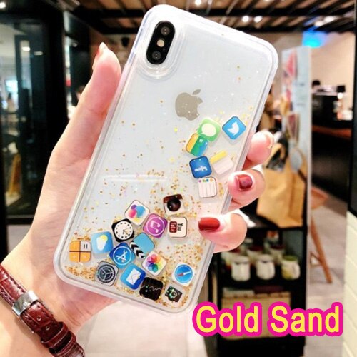 Funda para teléfono con icono de aplicación bonita para iPhone Xs Max XR 10 funda brillante con estrella para Coque iPhone 7 Plus iPhone7 8 8Plus 6s: for iPhone Xs Max / Gold