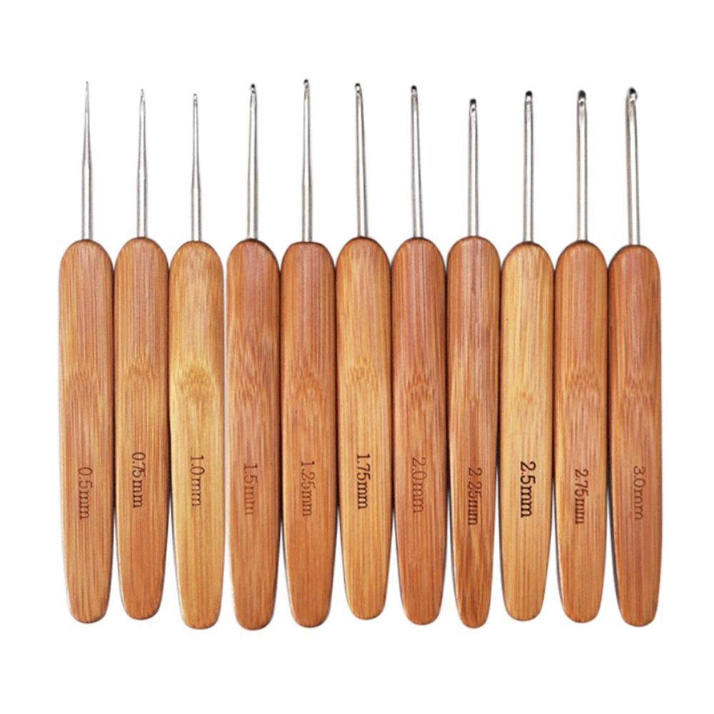 Ganchos de ganchillo artesanales, agujas de ganchillo de madera de bambú, herramienta de tejido de hilo, accesorios de costura