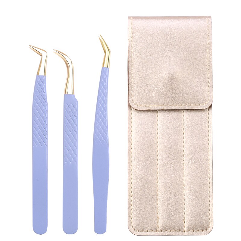 3Pc Eyelash extension Tweezers Set With Bag Stainless Steel Accurate 3D Volume Fan Lash Eyebrow Tweezer Makeup Tools Accessories