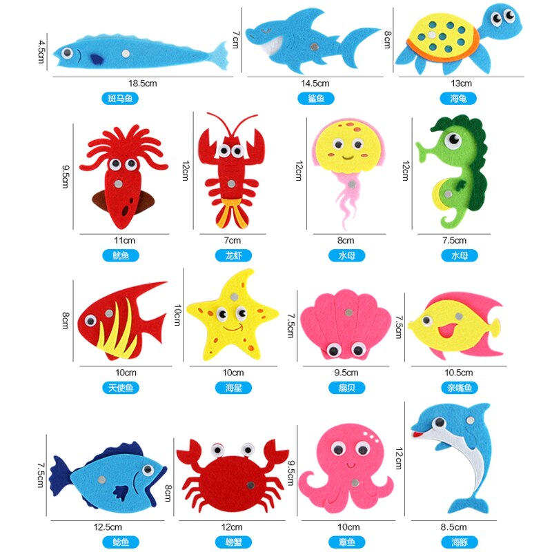 Recién llegado, 15 estilos de tela de fieltro, pez de mar para guardería, juguetes de enseñanza temprana para niños, conjunto de paquete de artesanías de tela de fieltro DIY