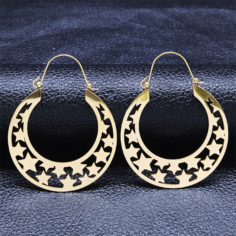 Pendientes de flor de loto de Yoga a la , pendientes de aro de acero inoxidable de Color dorado para mujer, joyería boucles d'oreilles E9360S01: Con recubrimiento de titanio