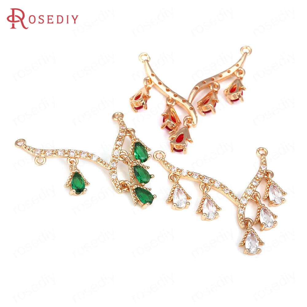 Breloques en laiton et Zircon couleur Champagne or, 2 trous en forme de V, pendentifs, fournitures pour la fabrication de bijoux, accessoires de bricolage
