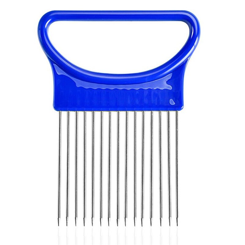 Edelstahl Zwiebel Cutter Zwiebel Gabel Obst Gemüse Cutter Schneidemaschine Tomaten Cutter Messer Schneiden Sicher Hilfe Halfter Küche Werkzeuge: Blau