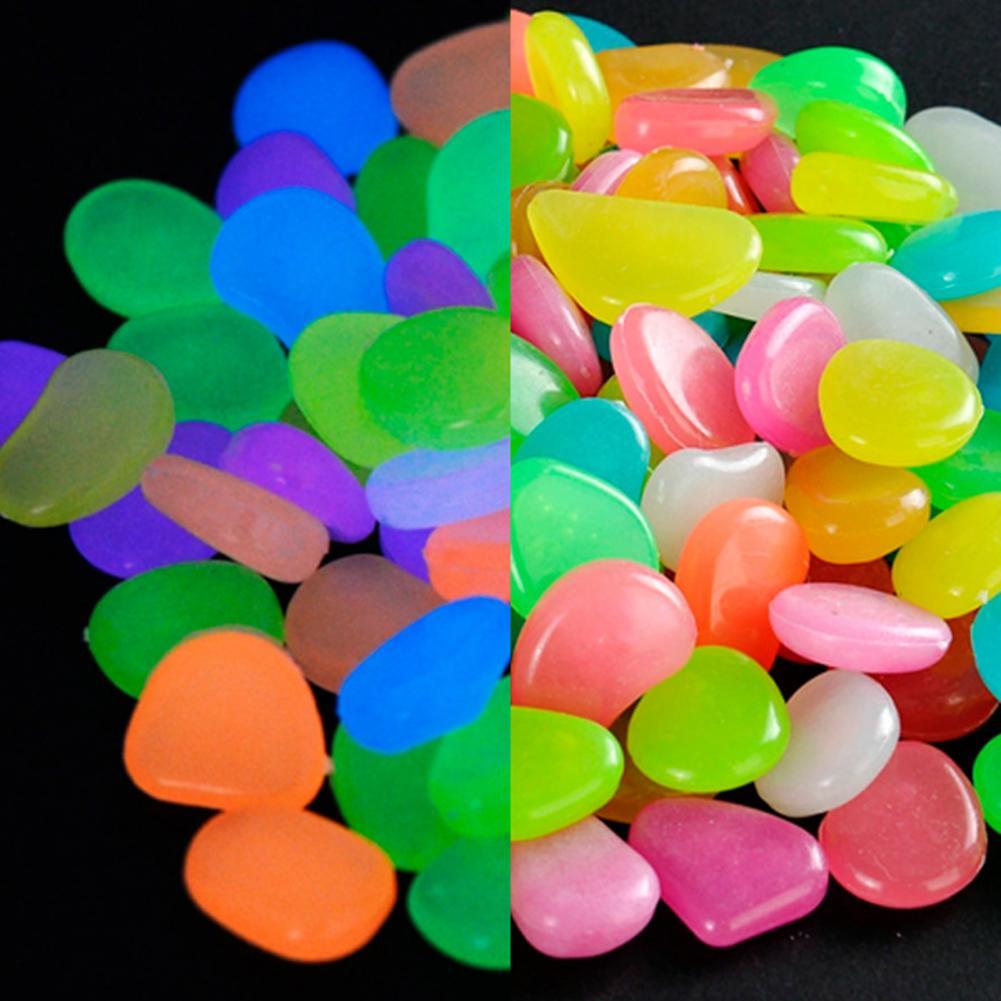 200Pcs Glow in Dark Garden Pebbles Glow Stones Rocks Geometric Shape Multi-Color Flower Pots Luminous Stones for Walkways