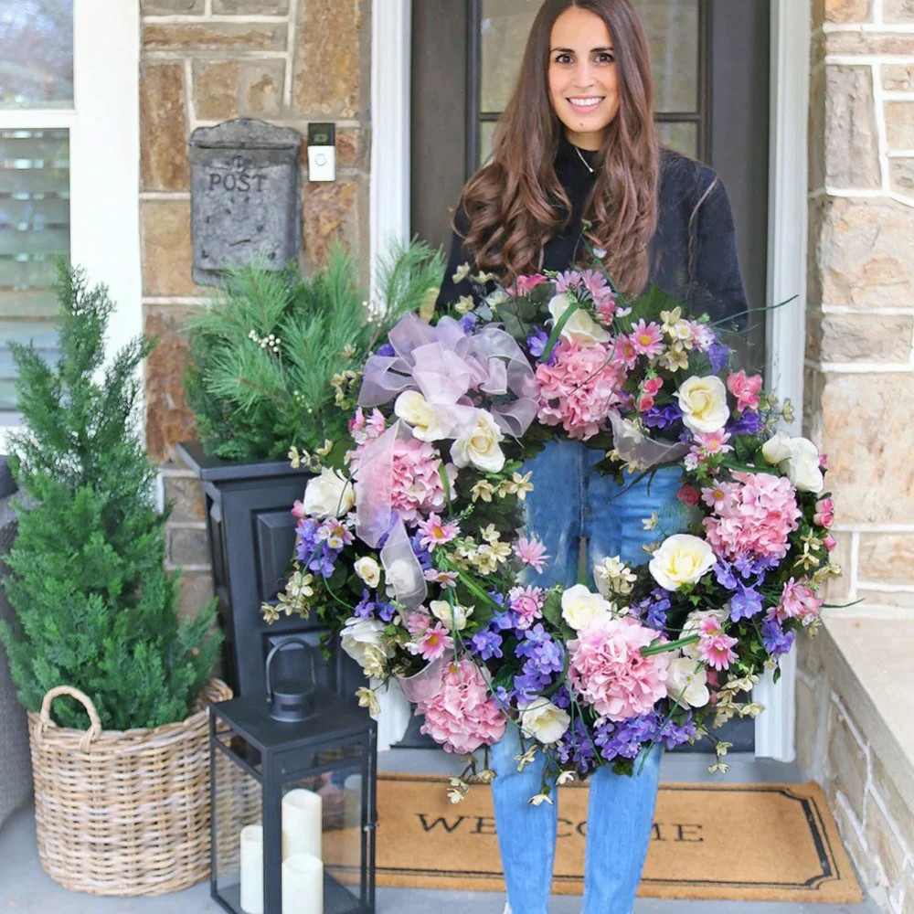 Kleurrijke krans lente deur decoraties muur hangende ornament kunstbloemenslinger voor lente kerst home decor rotan