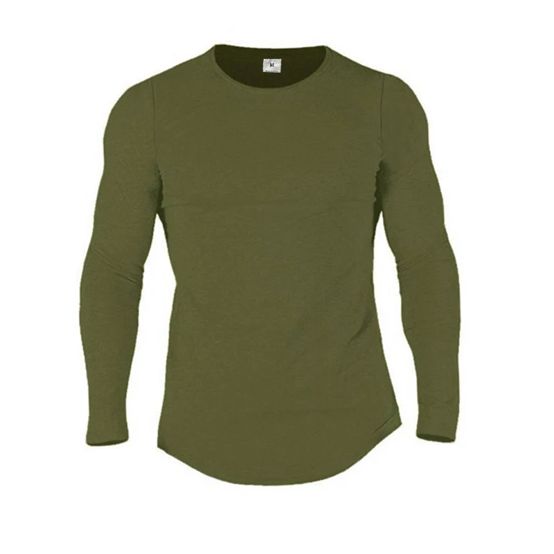Ensfarvet bomuld åndbart langærmet tøj til fitness fitness bodybuilding sport t-shirts til mænd træning afslappet slim fit efterårsskjorter: Xxl / Grøn