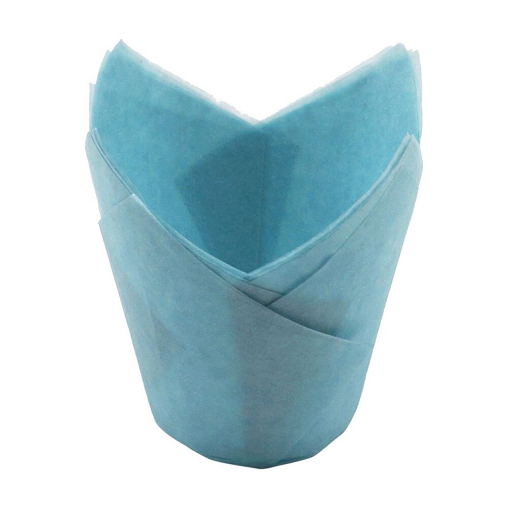 50 stk tulipanstil cupcake bagepapir kopper bagning muffin boks kop sag laver oliefast kage indpakning lækre bage kopper: Blå