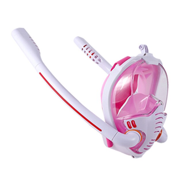 Double tube Diving mask men women Full face Scuba Snorkeling mask dry skin dive Underwater Spearfishing Anti-fog swimming mask: Pink / L/XL