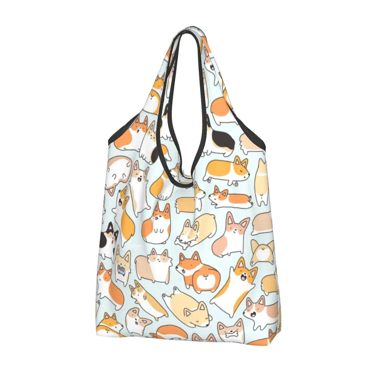 Recycling Coffee Welsh Corgis Dog Shopping Bag Women Tote Bag Portable Grocery Shopper Bags: Chocolate