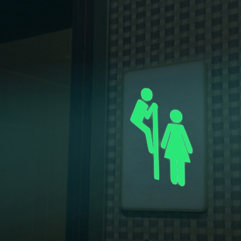 Lichtgevende Wc Sticker Creatieve Grappige Glow in The Dark Badkamer Sticker Washroom Deur Teken Sticker WC Muur DIY Indicator Label