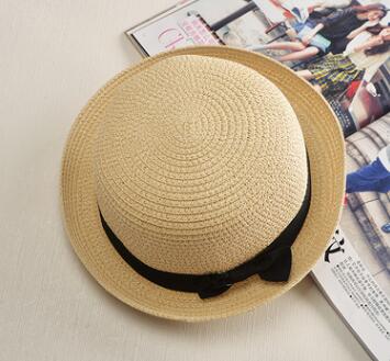 Rep platt hatt halm solskydd kvinnlig halm rosett utomhus sol strand hatt sommar hattar kvinnor keps panama kepsar: 6