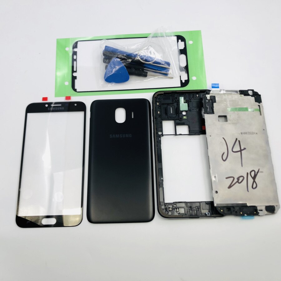 Original caso habitação completa capa traseira + lente de vidro da tela frontal moldura do meio para samsung galaxy j4 2018 j400 j400f j400ds j400g