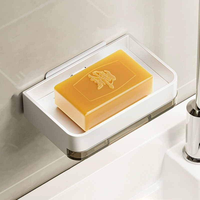 Métal Fer Porte-savon Sans perçage Porte-savon de salle de bain Avec eau de vidange Mur Porte-savon Organisateur Accessoires de salle de bain: Rouge