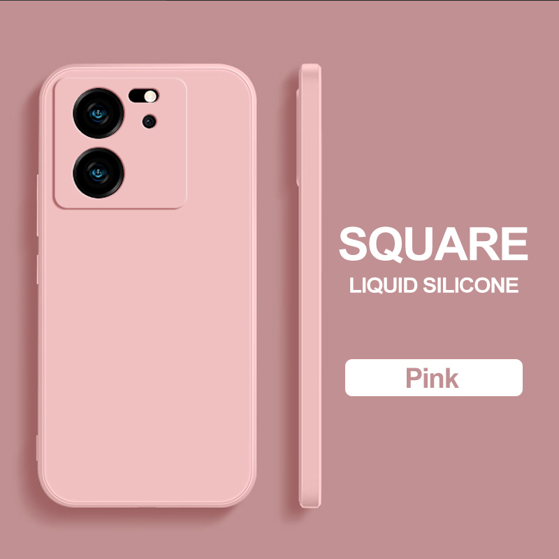 Voor Xiaomi 13 T Pro telefoonhoesjes Vierkante Vloeibare Siliconen Camera Lens Protector Zachte Cover voor Xiaomi Mi 13 t 13 T Mi 13 T Pro Schokbestendige hoesje: silicium / Roze