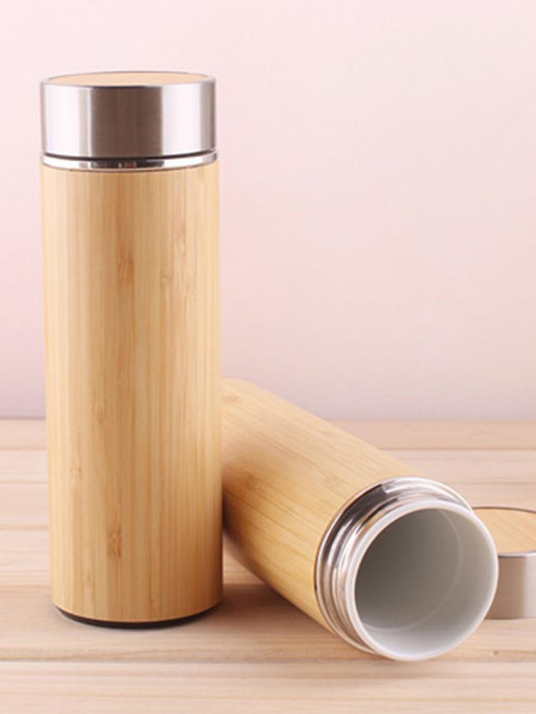 350ml 450ml naturlige bambus tumbler termokande kop keramisk foring flaske vakuum kolber te isolerede termokander 12 timer te kop
