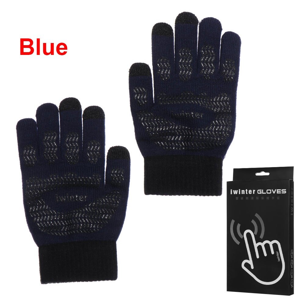 Touch Screen Gloves Sport Cycling Full Finger Mittens Thick Plush Autumn Winter Thick Warm Knitted Wool Mitts: blue / Women