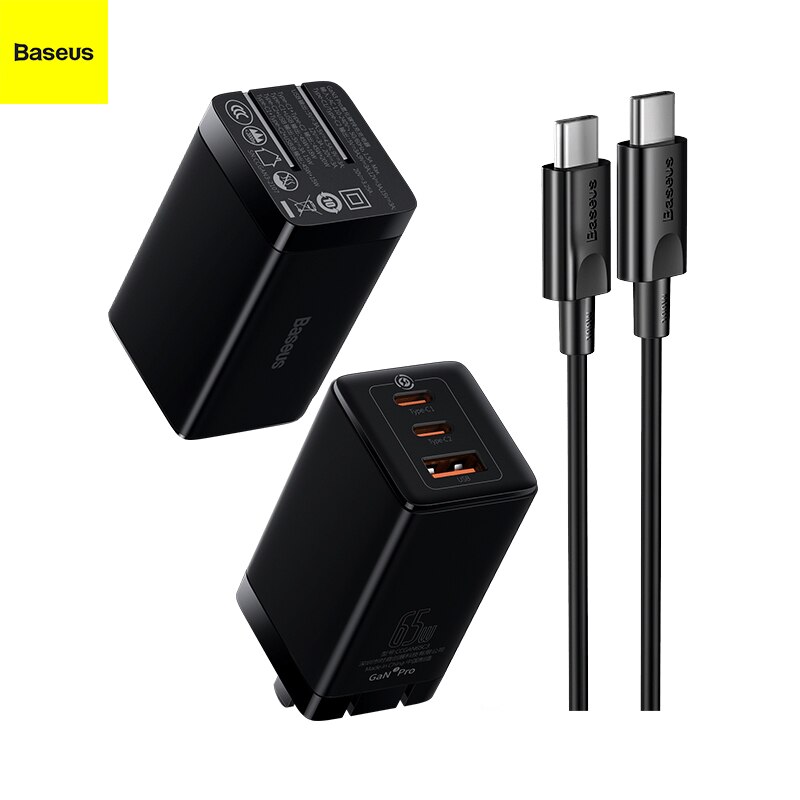 Baseus 65W Gan Derde Generatie Gan Charger Met Drie Poorten (Inclusief 100W Datakabel) CCGAN65C3 Ondersteuning Qc/PD3.0 Mini Draagbare
