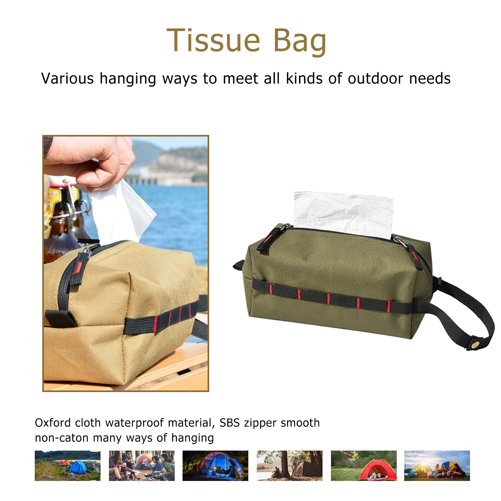Caja de pañuelos de tela Oxford impermeable, dispensador de pañuelos faciales, bolsa de almacenamiento para acampar al aire libre y senderismo