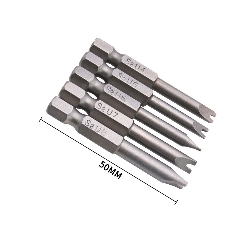 5 stuks/set schroevendraaier u-vormige bits houtbewerking doe-het-zelf gereedschap accessoires 50mm magnetische schroevendraaier boorset  u4,u5,u6,u7,u8