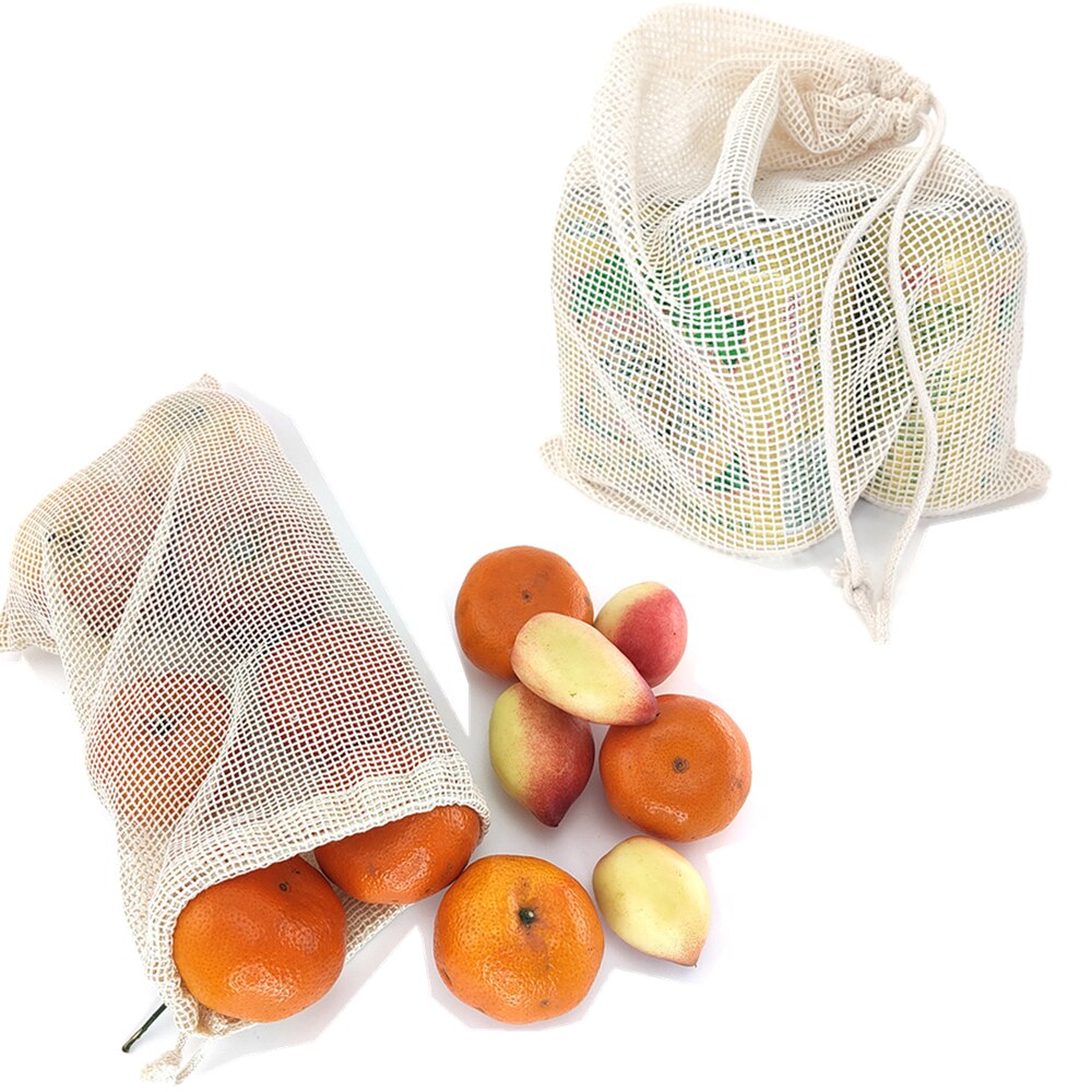 4 Stuks Katoenen Mesh Groente Zakken Produceren Tas Herbruikbare Katoenen Mesh Groente Opbergtas Keuken Fruit Groente Met Koord