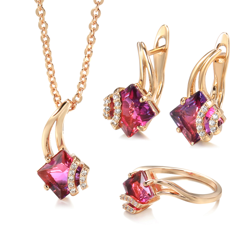 SYOUJYO-Conjuntos de joyería de circón Natural rojo granate Vintage, Color oro rosa 585, vestido de , collar, pendientes, anillo,: 7