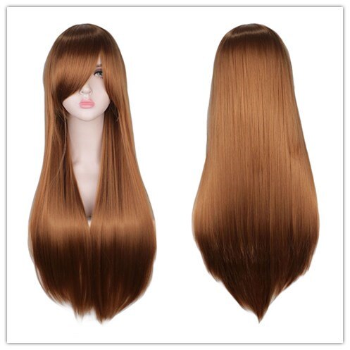 QQXCAIW Long Straight Cosplay Wig Women Costume Party Black Red Ombre Heat Resistant Synthetic Hair Wigs: brown