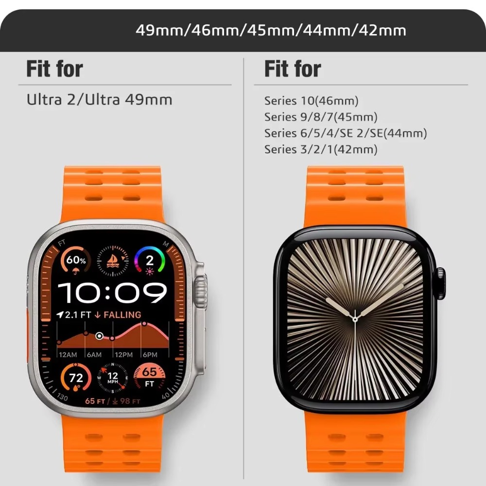 Bracelet en Silicone Souple pour Apple Watch Ultra 2/1, Confortable et Respirant, 49mm 10 46mm 9 8 7 45mm IWatch 6 5 4 SE 44mm