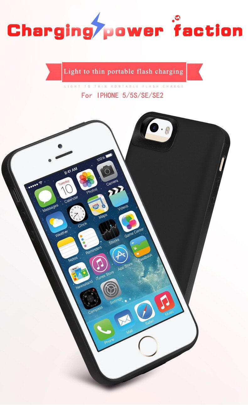 4000mAh Silicone shockproof Battery Case For iPhone 5 5S SE SE Charger Case Battery Charging Back Cover Power Bank Cases