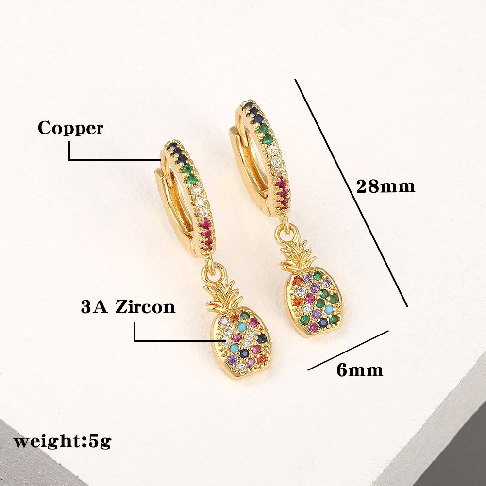 1 Paar Gouden Kleur Mini Ananas Fruit Oorbel Bohemian Regenboog Zirkoon Piercing Sieraden Voorkomen Allergie Accessoires