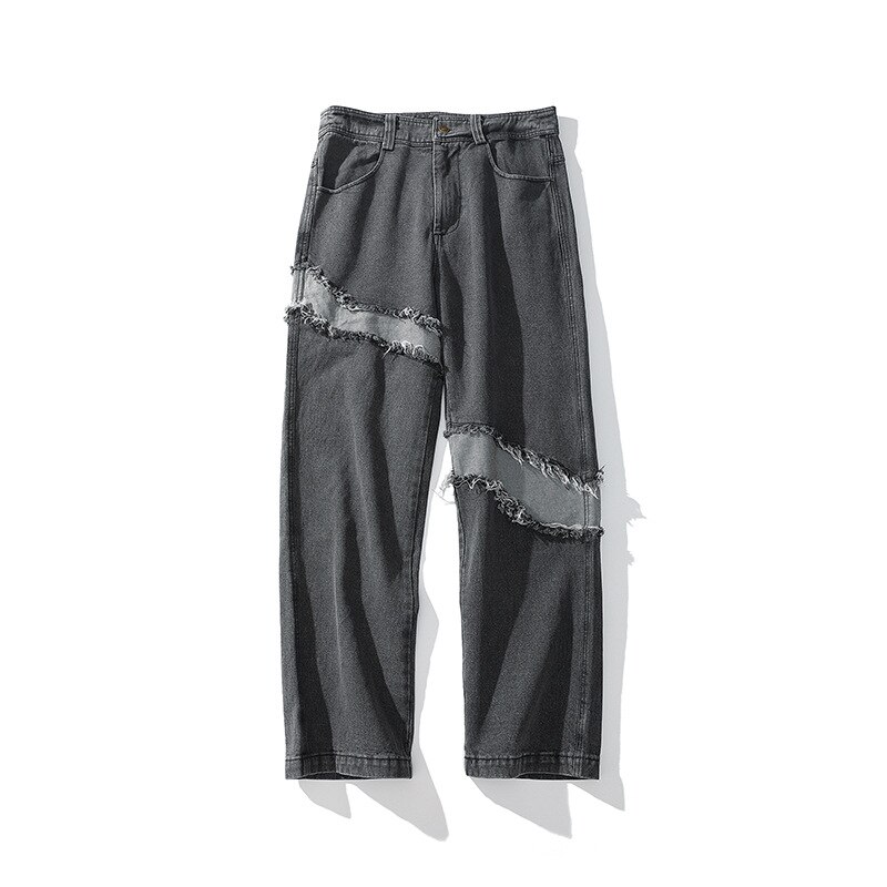Uncledonjm svarta jeans herr slitna jeans förstörda stretch hop hop byxor lös passform denim jean med 936: Svart / Xl