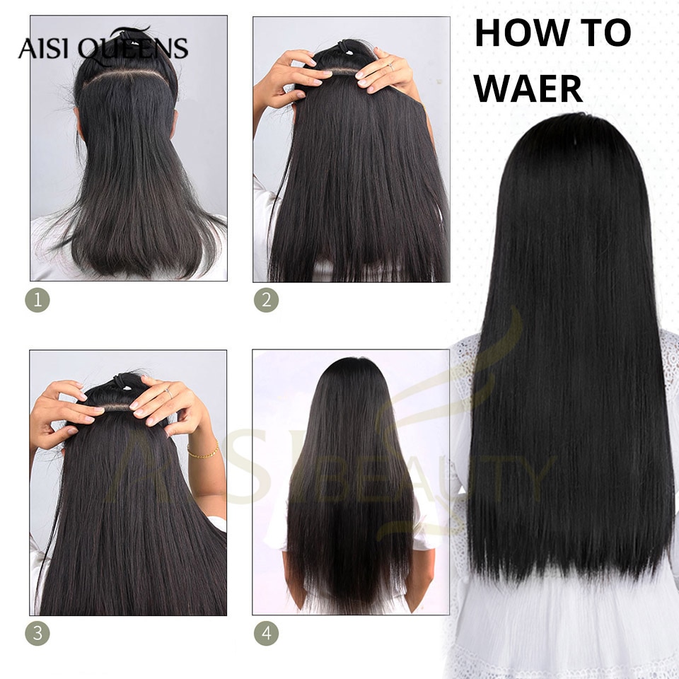 AISI QUEENS Clips In Hair Extension Long Straight Hair Clips for Women 8pcs/set Synthetic 16 Clips In Hair Extensions