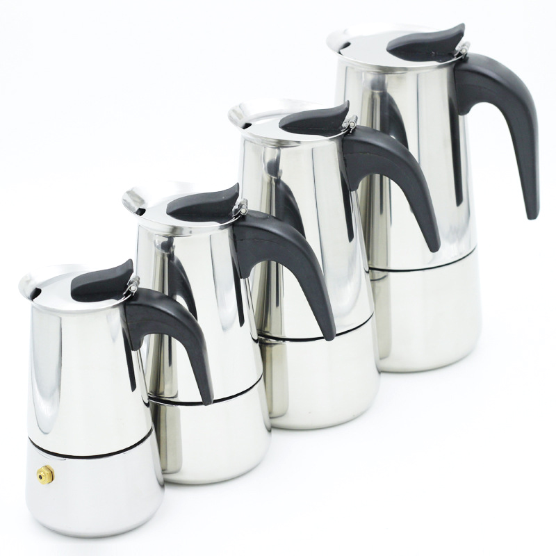 Rustfrit stål moka kaffemaskine gryde mokka espresso latte komfur filter kaffekande 100ml 200ml 300ml 400ml percolator værktøj