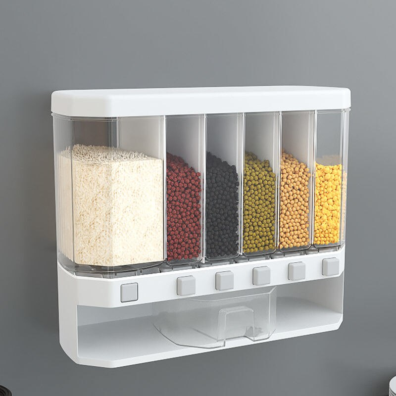Grain classification storage box Wall-mounted independent rice container Grain classification plastic rice automatic cylinder: white