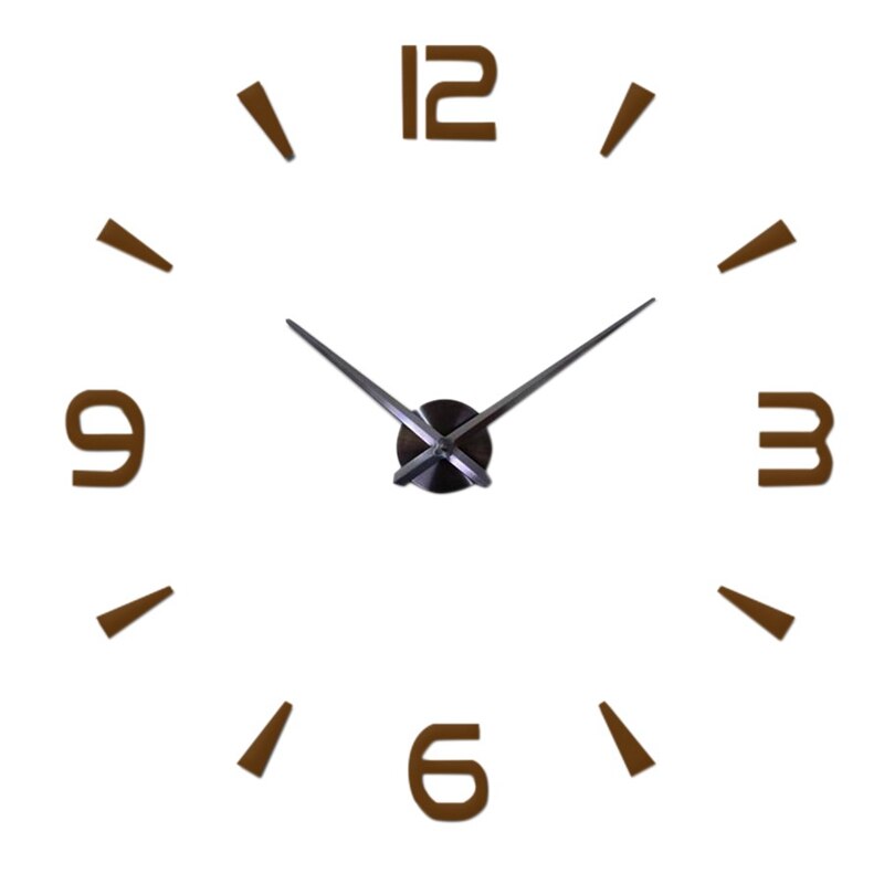 3D Large DIY Wall Clock Frameless Mute Non Ticking Quartz Clocks Kit with Mirror Number Sticker for Bedroom Decor: Brown