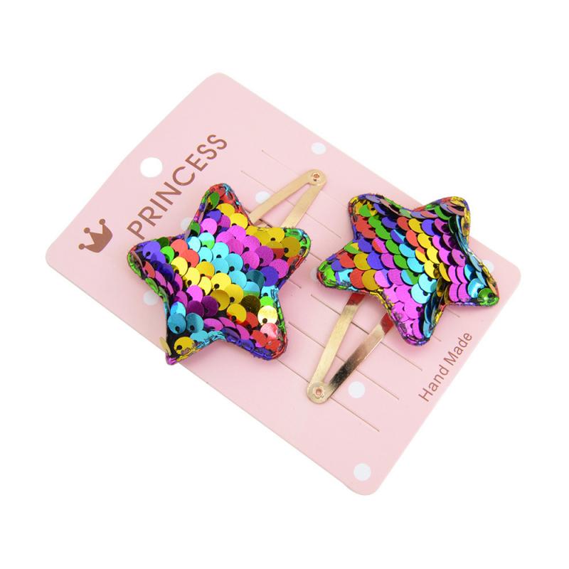 Horquilla de pelo para niña, pasador de pelo de Color degradado con lentejuelas, Corona de amor de estrella de cinco puntas, horquilla dorada con clip BB, accesorios para el cabello, tocado