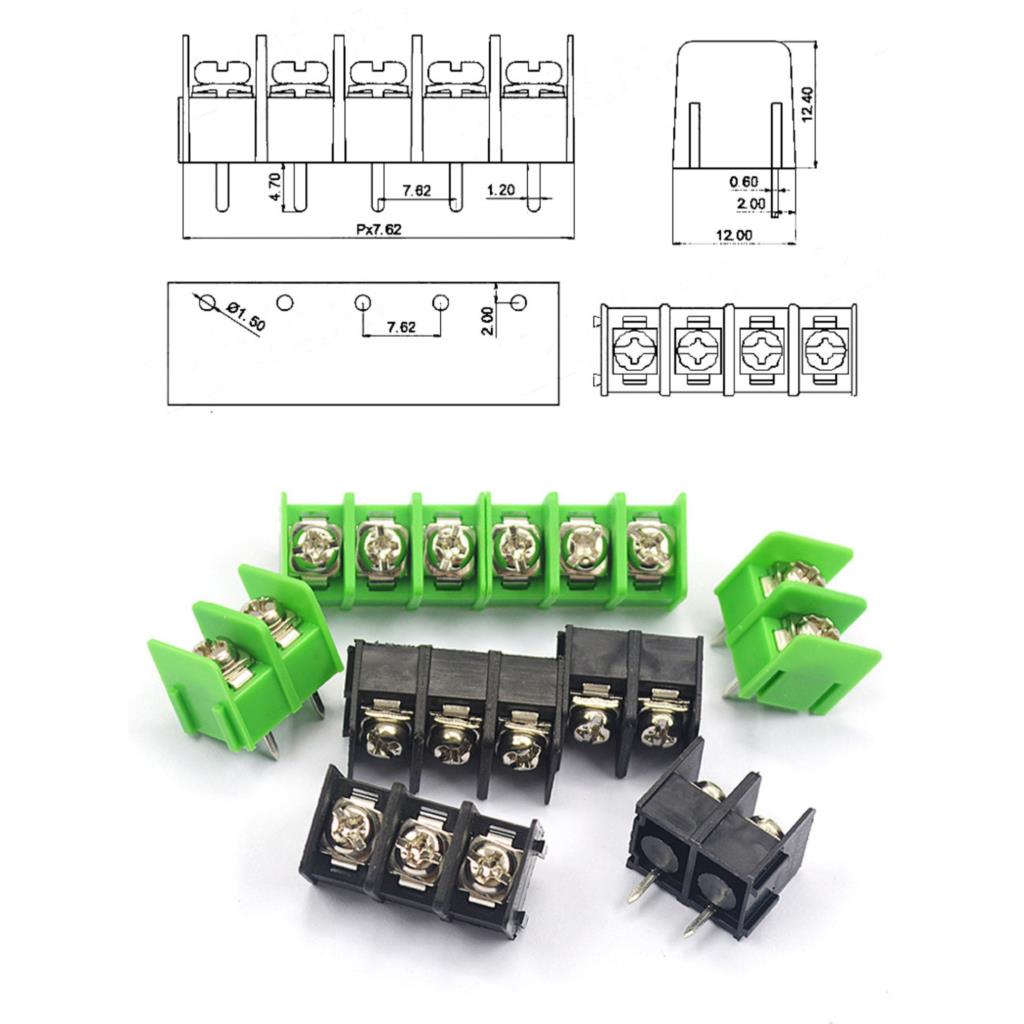 5Pcs KF7.62-2P3P4P Positie Terminal Blok Pcb Terminal Aansluiting Plug-In 7.62Mm Kan Worden Gestikt Groen/Zwart