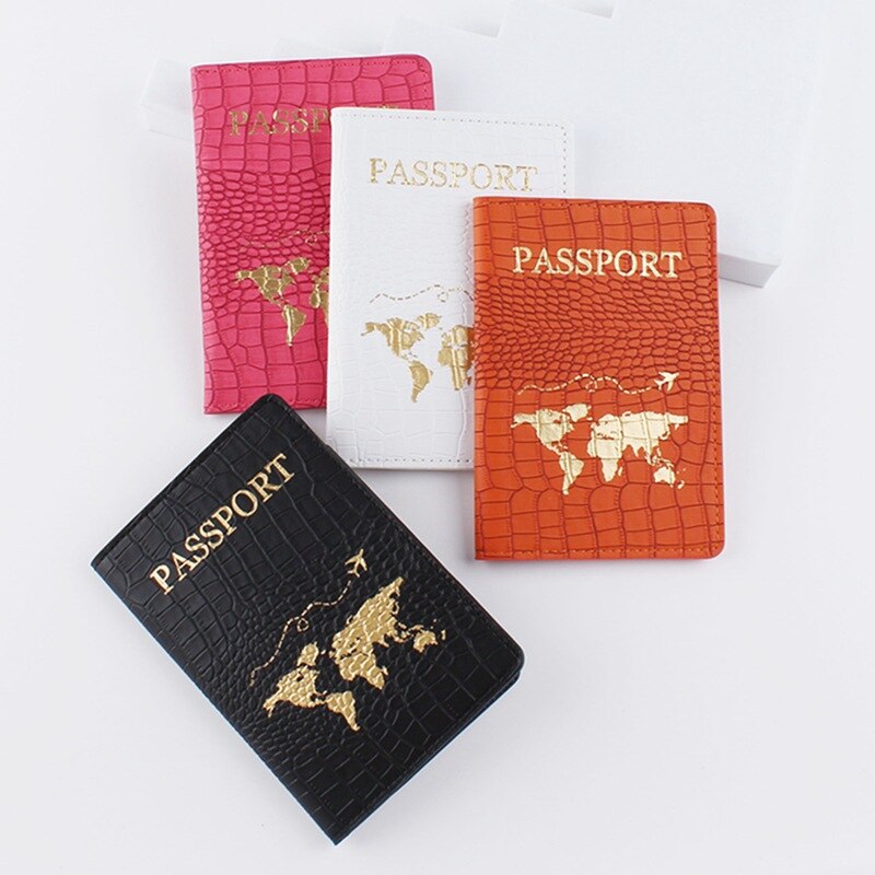 Map Passport Cover Crocodile Pattern Letter Women Men Travel Passport Cover Holder Travel Credit Card Holder Case