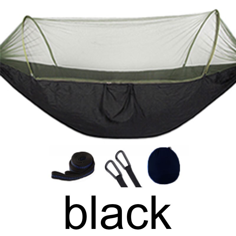 Utendørs myggnett fallskjerm hengekøye telt bærbar campinghage hengende soveseng høystyrke sovehuske 250 x 120cm: Svart